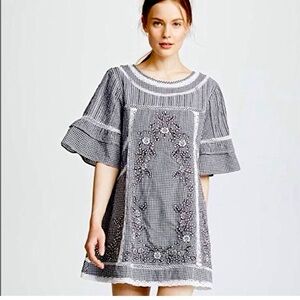 FREE PEOPLE MINI GINGHAM LACE DRESS IN MEDIUM